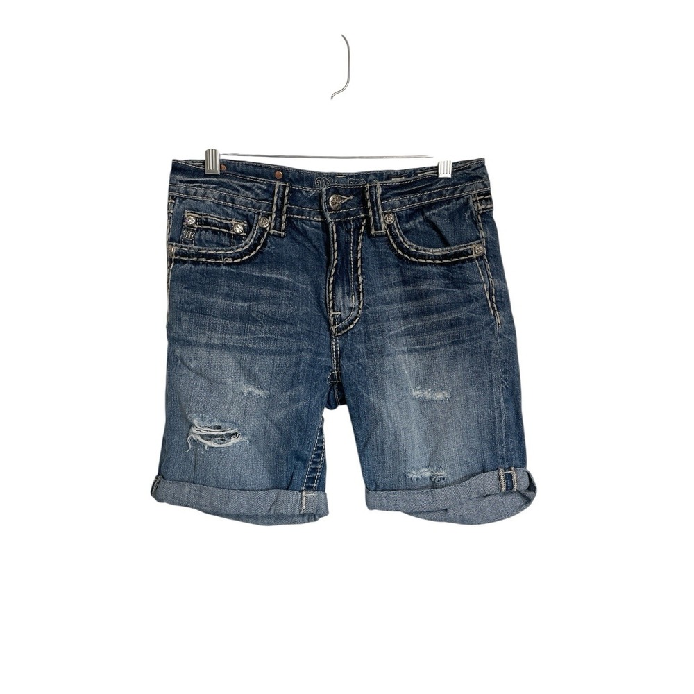 Miss Me Jeans Womens‎ Boyfriend Shorts Size 27 Blue Distressed Cuffed Denim